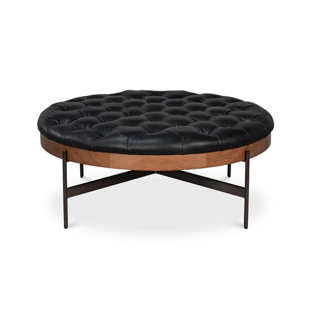 Modern Black Leather Cocktail Ottoman For Sale - Image 12 of 15