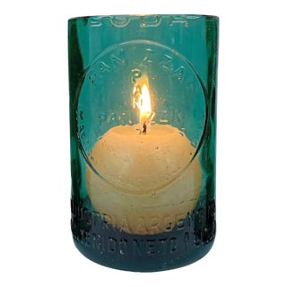 Candle Holder, 1930s Argentine Seltzer Bottle. Repurposed Embossed Glass Luminaire For Sale