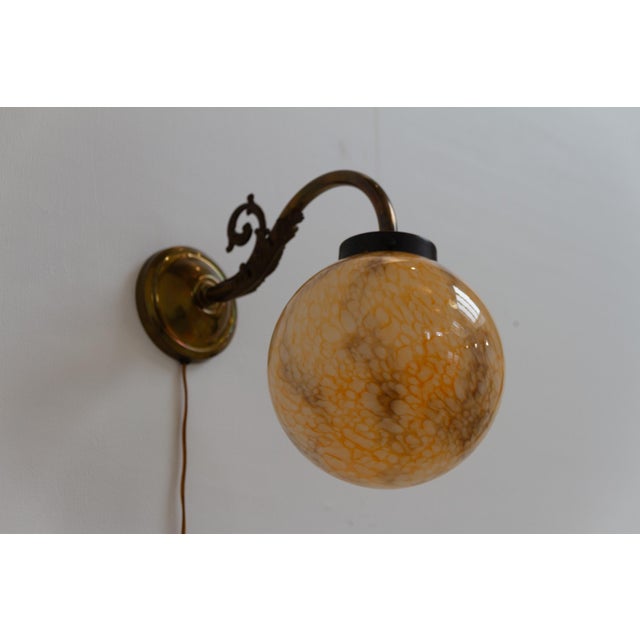Italian Art Nouveau Glass and Brass Moon Wall Light, 1920s For Sale - Image 16 of 18