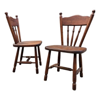 Victorian Oak Children's Stick Back Chairs, 1960s, Set of 2 For Sale