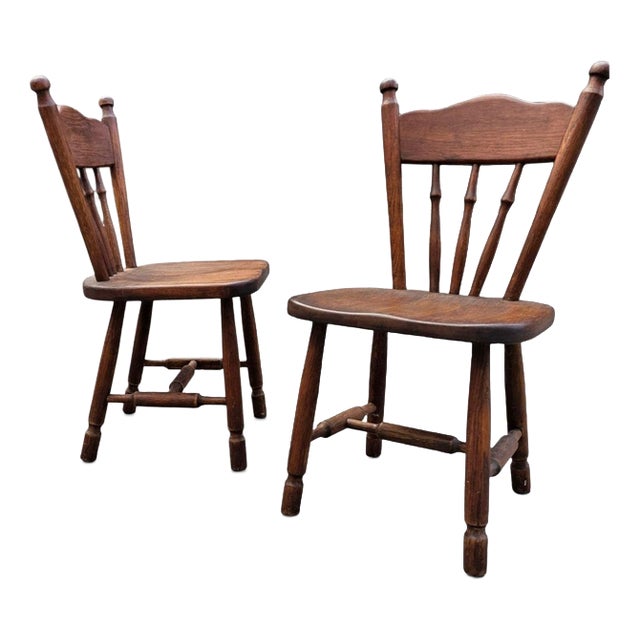 Victorian Oak Children's Stick Back Chairs, 1960s, Set of 2 For Sale