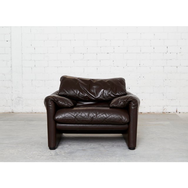 Set of Leather Maralunga Lounge Chair and Ottoman by Vico Magistretti for Cassina, 1980s For Sale - Image 11 of 18
