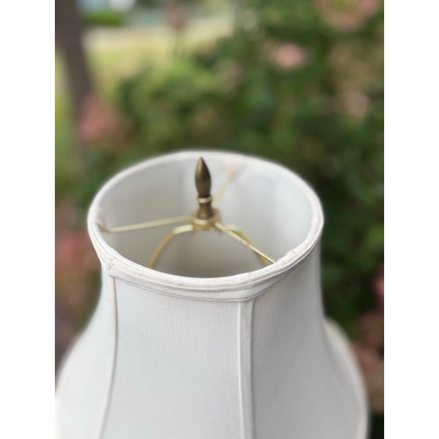 2000 - 2009 Vintage Stiffel Brass Table Lamp With Ivory Bell Shade For Sale - Image 5 of 5