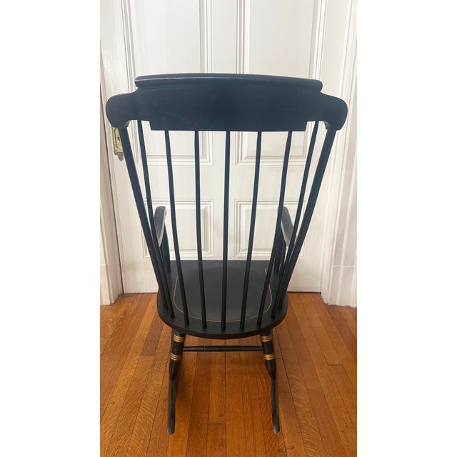 1980s 1980s Nichols & Stone Hand-Painted Windsor Rocking Chair, Black & Gold Stencil, Gardner Massachusetts For Sale - Image 5 of 13