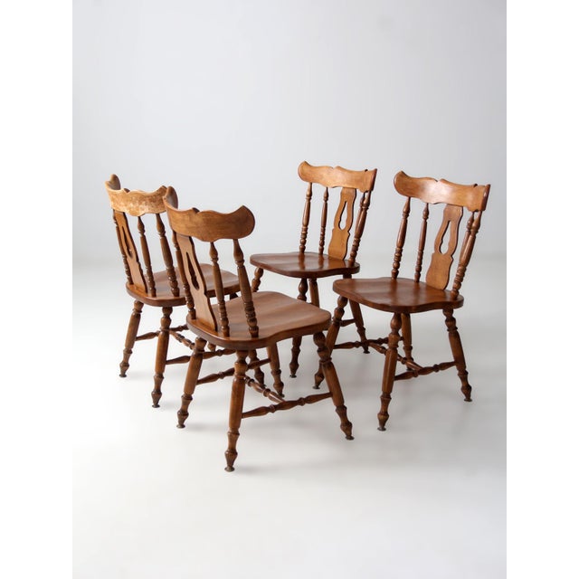 Wood Vintage Dearborn Co Farmhouse Dining Chairs Set of 4 For Sale - Image 7 of 18