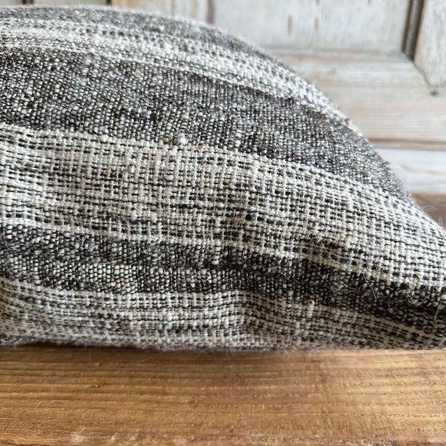 Vintage Turkish Wool Accent Pillow in Brown and Off White Stripes With Insert For Sale In Los Angeles - Image 6 of 7