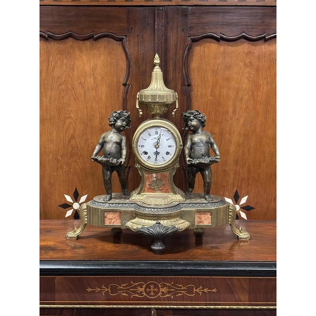 Vintage Brass & Bronze Clock For Sale - Image 10 of 13