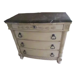 1980s Wood Chest 4 Drawer Marble Top Black Cream Color