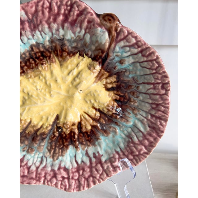 Antique Blush & Blue Majolica Leaf Platter – Circa Early 20th Century, Unmarked For Sale In Pittsburgh - Image 6 of 12