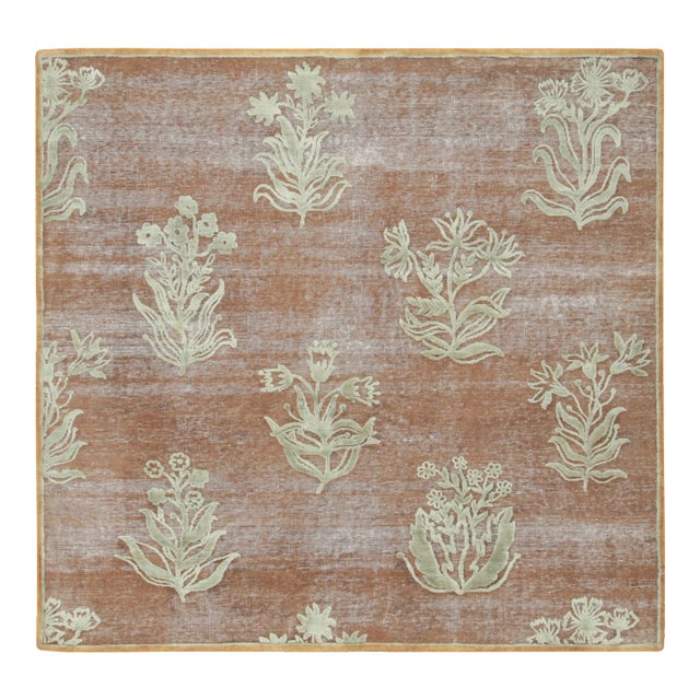 Contemporary Block Print Floral Natural Silk Runner by Rug & Kilim, India For Sale