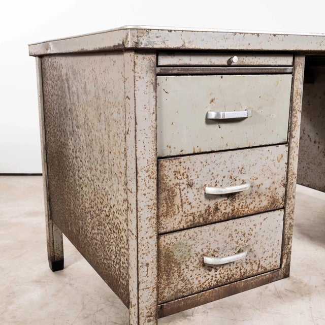 Industrial Steel Double Drawer Desk, 1950s For Sale - Image 12 of 14
