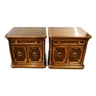Vintage Drexel Heritage "Cameo Collection" Burled Walnut Nightstands - A Pair For Sale