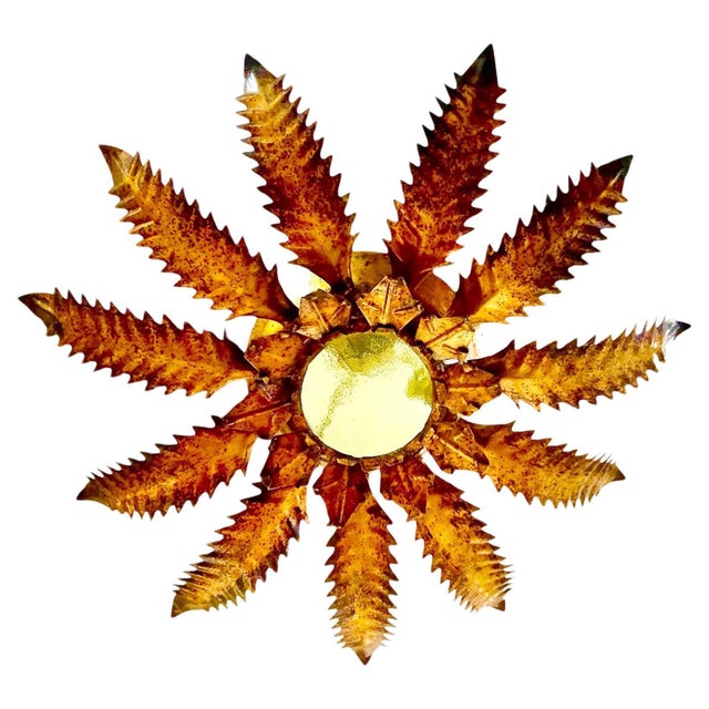 Spanish Solar Crown Sunburst Light with Gilt Gold Finish, 1950 For Sale - Image 11 of 11