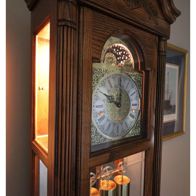 Howard Miller Howard Miller 68th Anniversary Grandfather Clock – Windsor Cherry – Illuminated Moon Dial – Unused For Sale - Image 4 of 14