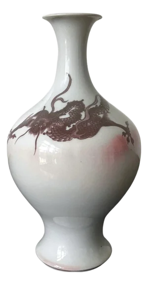 Japanese Porcelain Glazed Vase with Dragon Design Mazuku Kozan