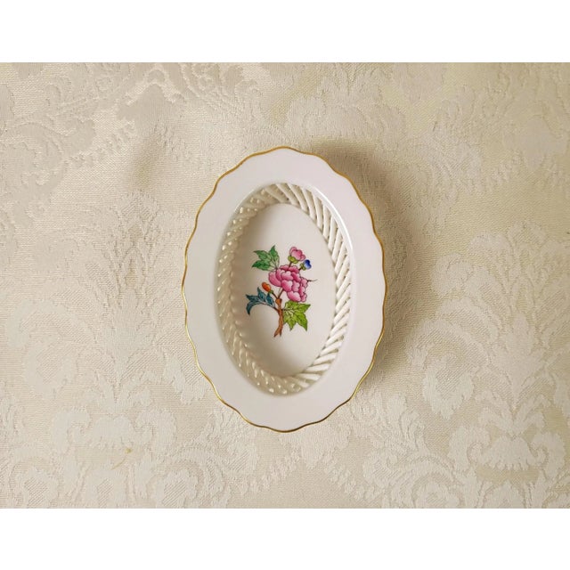 Herend Herend Oval Basket Queen Victoria 7380 Va Mini Porcelain Open Lattice Chinoiserie Decor Tiny Hungarian Ceramic Pottery Grandmillenial Decor For Sale - Image 4 of 7