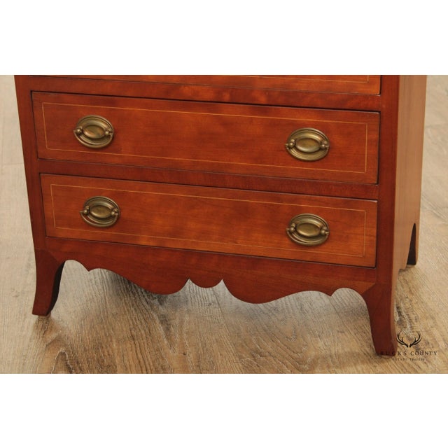 Wood Custom Quality Hepplewhite Style Cherry Inlaid Diminutive Chest of Drawers For Sale - Image 7 of 12