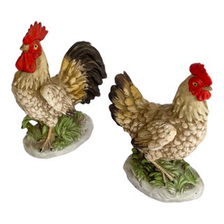 Vintage Homeco Rooster and Hen Porcelain Figurines - a Pair For Sale
