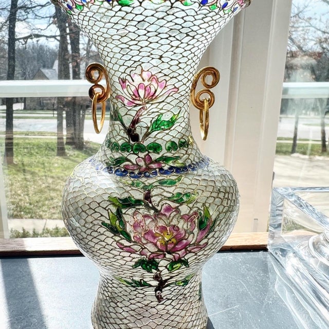 This is a gorgeous pair of antique Plique-a-jour vases that would be lovely in any chinoiserie-inspired collection, with a...