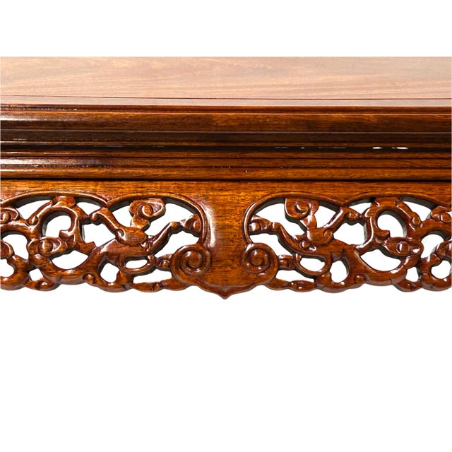 Oriental Brown Stain Flower Carving Rectangular Display Easel Stand For Sale - Image 10 of 12