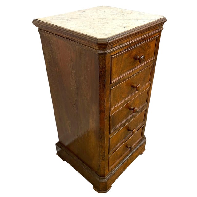 1970s Antique Style Marble Top Bedside Chest With Drop Front Cabinet For Sale - Image 5 of 10