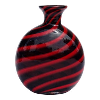 Archimede Seguso Signed Murano Black Ruby Red Swirl Italian Art Glass Vintage Vanity Flower Vase For Sale