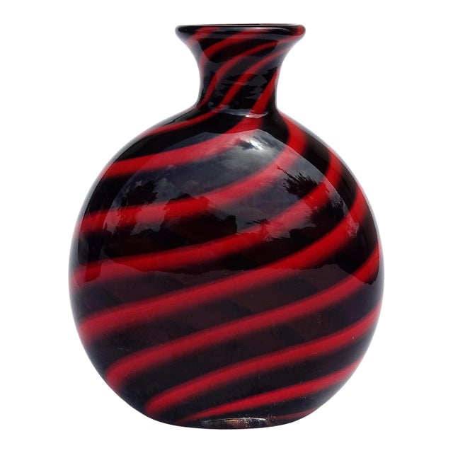 Archimede Seguso Signed Murano Black Ruby Red Swirl Italian Art Glass Vintage Vanity Flower Vase For Sale