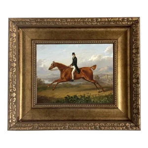 "Gentleman on a Galloping Chestnut Horse" After Charles Towne Contemporary Reproduction Print on Canvas, Antiqued Gold Frame