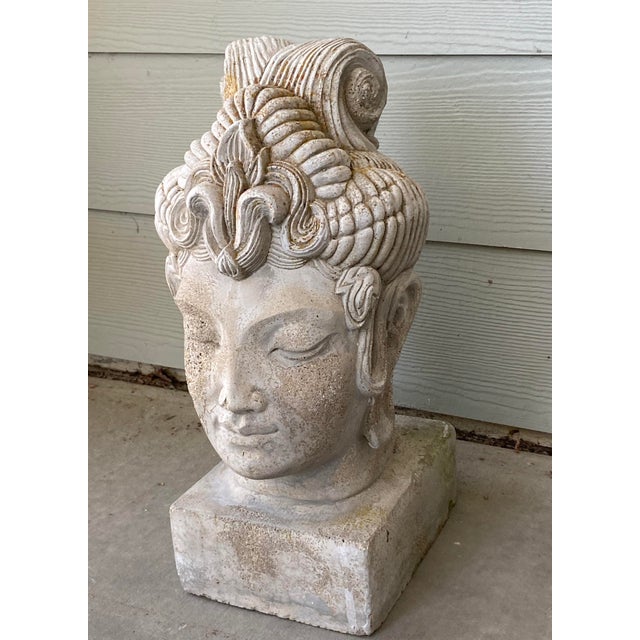 Stone Sculptural Stone Garden Buddha Head For Sale - Image 7 of 7