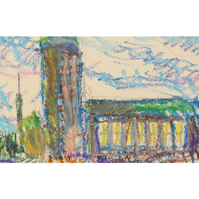 1950s Swedish Folk Art Oil Pastel Drawing of Stockholm City Hall in Sky Blue, Pink, Purple, Teal, Green For Sale - Image 14 of 18
