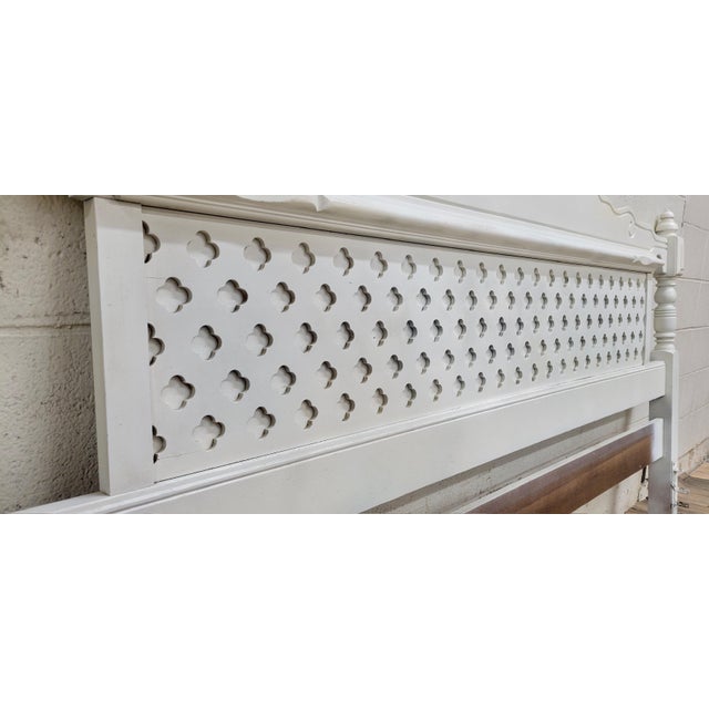Boho Chic Vintage King Size Boho Style White Painted Lattice Headboard For Sale - Image 3 of 10