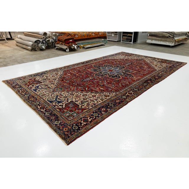10x18 Antique Persian Heriz Red Rug – Oversized Hand-Knotted Wool Masterpiece For Sale - Image 11 of 11