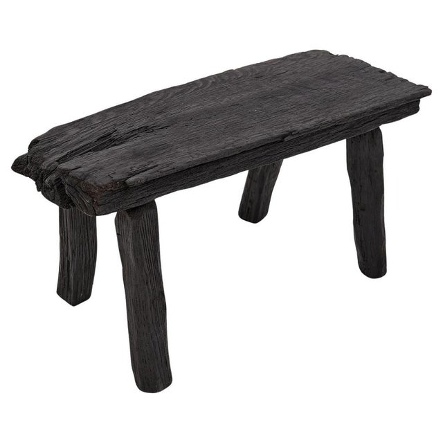 Rustic Blackened Wood Stool by Logniture For Sale - Image 17 of 17