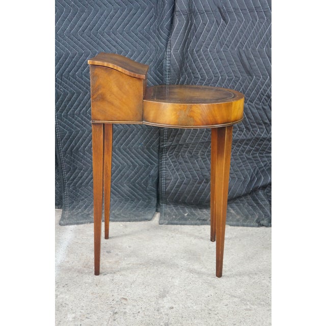 Antique English Regency Flame Mahogany Tooled Leather Telephone Smoking Table For Sale - Image 11 of 18