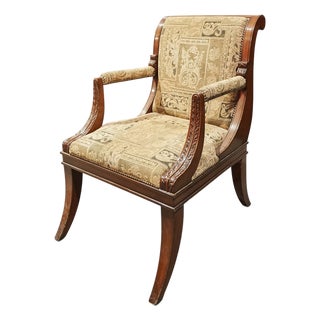 1960s Walnut & Fabric Neoclassical Revival Accent Armchair For Sale