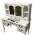 Vintage Vanity or Desk French Country Painted White Wire Doors Mirrored Top Multiple Drawers Wallpapered Interior Top For Sale - Image 9 of 12
