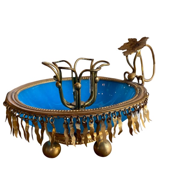 French Antique French Blue Opaline Candle Holder For Sale - Image 3 of 3