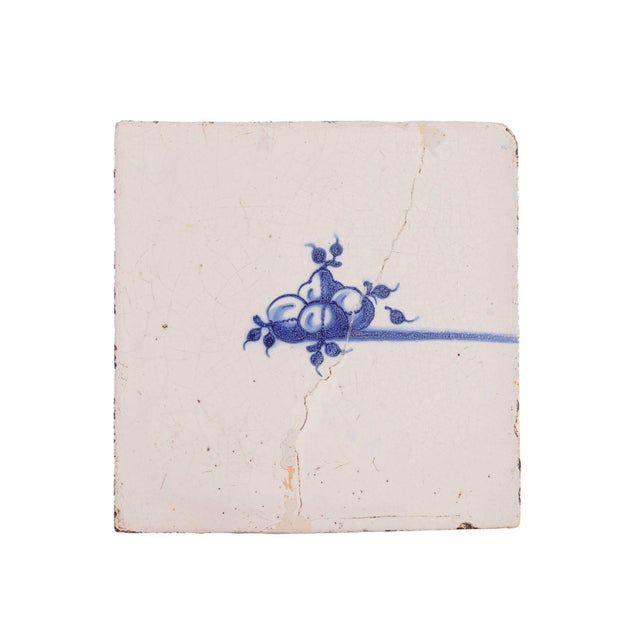 Set of 4 Rare Delft Tiles of Fruit, 17th Century For Sale - Image 11 of 14