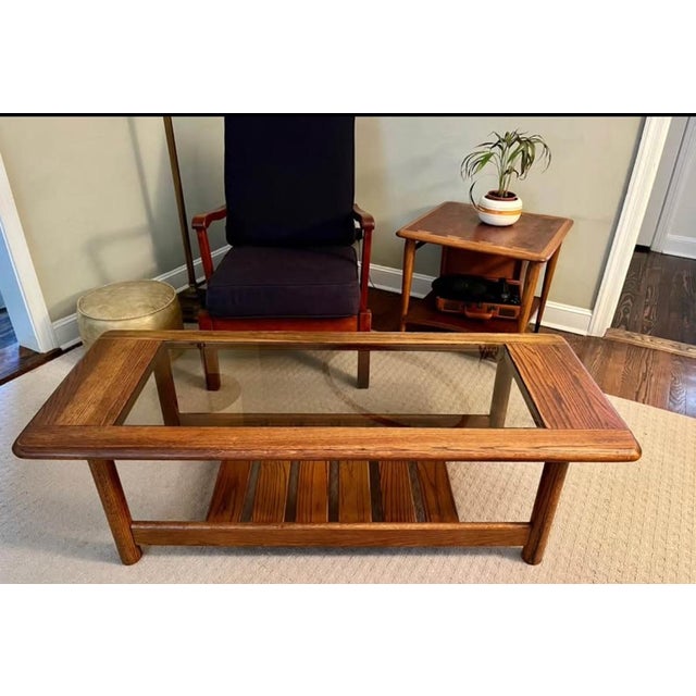 Mid-Century Modern Vintage 1970’s Mersman Waldron Hodges Oak & Smoked Glass Coffee Table For Sale - Image 3 of 9