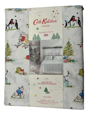 Cath Kidston King Sheets Christmas Animals Cream 100% Cotton Holiday