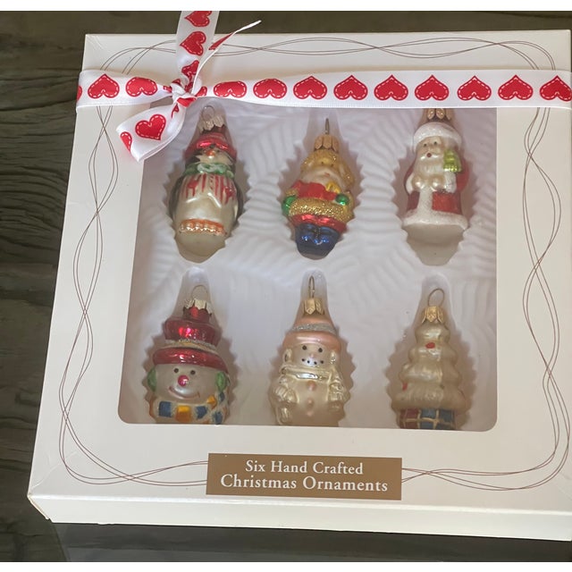 Small miniature 2” Christmas ornaments figurines made by old European tradition of blown mercury glass Handpainted. Santa...