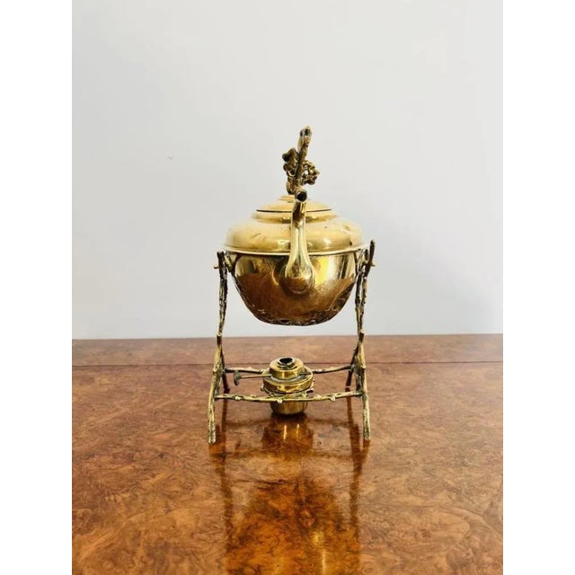 Antique Victorian Brass Spirit Kettle and Stand, 1880, Set of 2 For Sale - Image 3 of 8