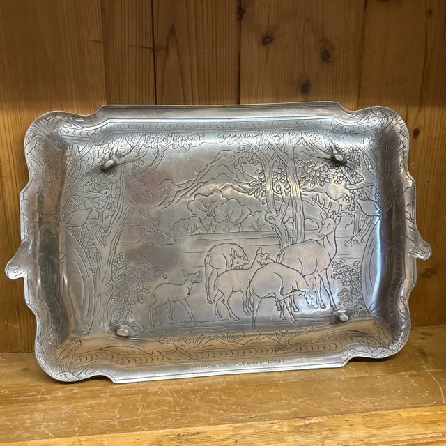 1980s Forest Deer Pewter Serving Tray, Vintage Arthur Court For Sale - Image 5 of 9
