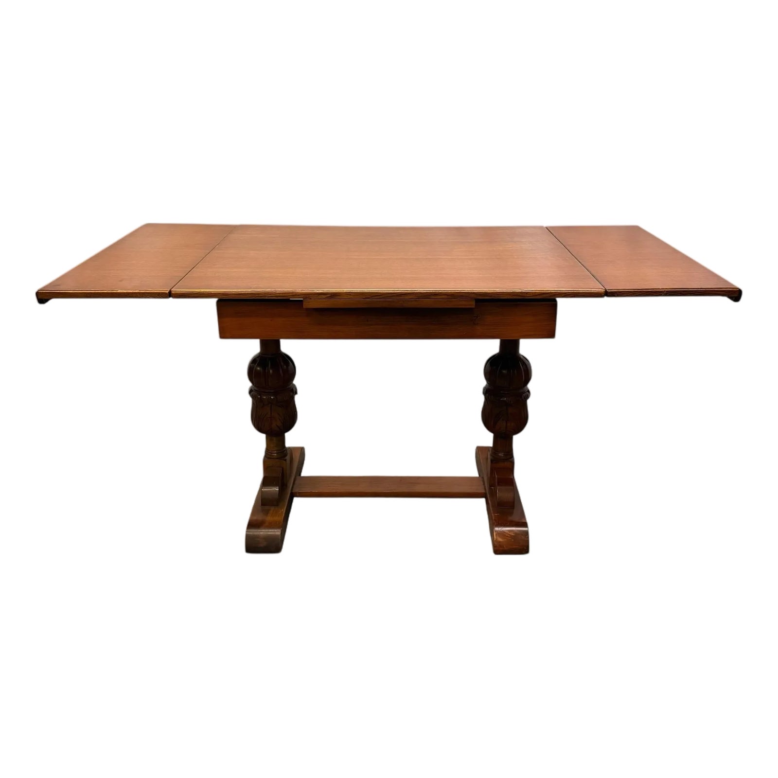 Vintage Rustic American Style Solid Oak Trestle Dining Table | Chairish