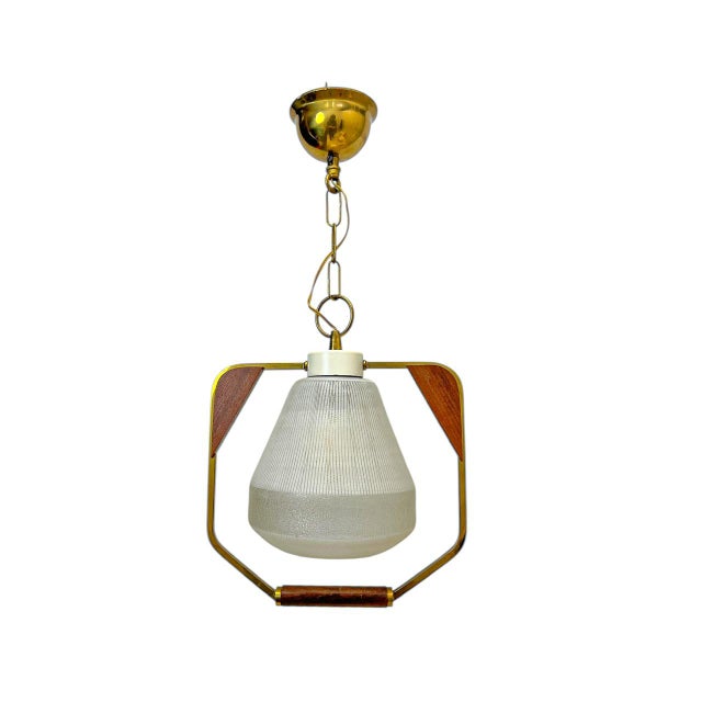 Danish Teak Brass and Glass Pendant Lamp, 1960s For Sale - Image 10 of 10