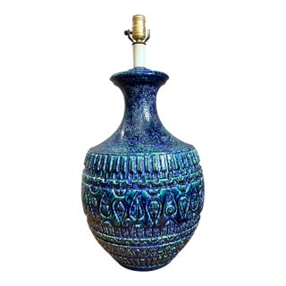Vintage Mid-Century Modern Blue Glazed Ceramic Lamp For Sale