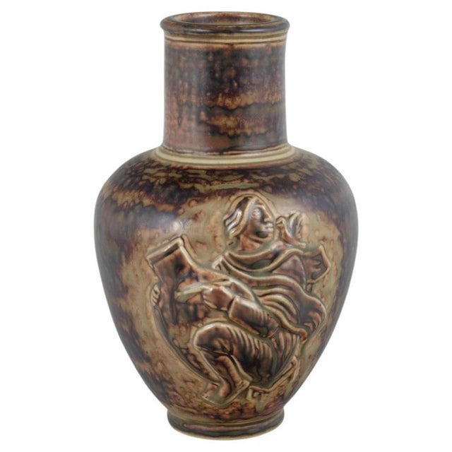 Vase with Sung Glaze and Figurative Relief Scene by Jais Nielsen for Royal Copenhagen For Sale - Image 6 of 6