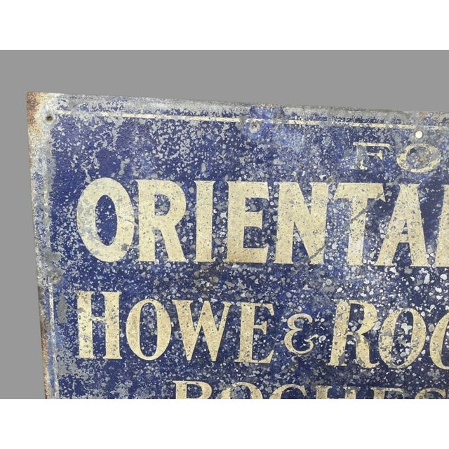 Antique Howe & Rogers Oriental Rugs Metal Advertising Trade Sign Rochester NY In original estate fresh uncleaned condition...