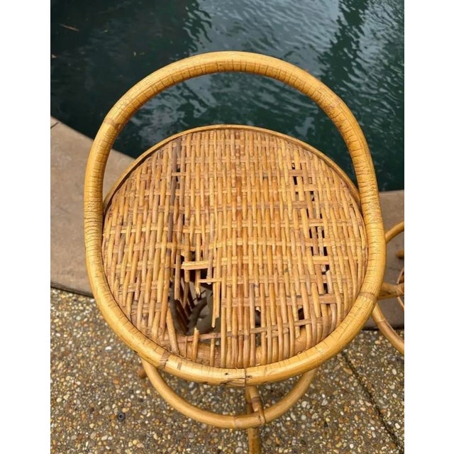 Mid 20th Century Italian Bamboo Rattan Tiki Style Barstools, a Pair, Attributed to Tito Angoli For Sale - Image 6 of 7