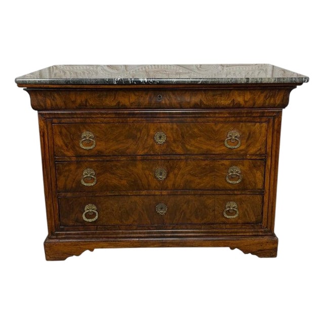 Antique French Louis Philippe Burl Walnut Commode-Marble Top For Sale
